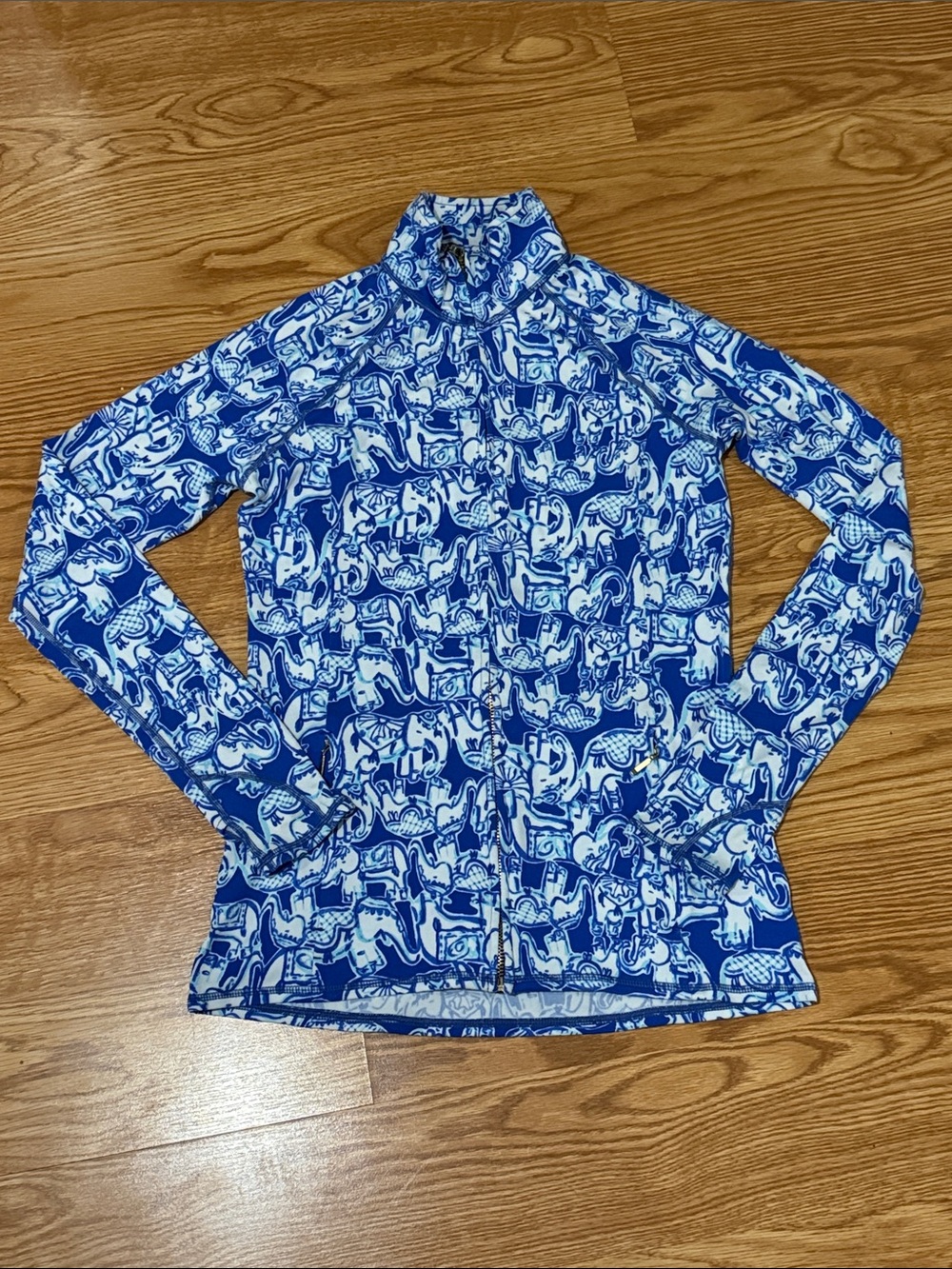 Lilly Pulitzer Blue & White Elephant Zip-Up Athletic Jacket